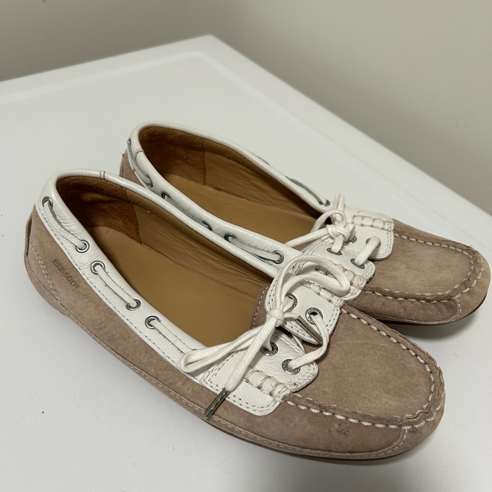 Sebago Suede Boat Shoes Tan White Size 8